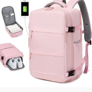 Pink Multi-Compartment Backpack with USB Charging Port